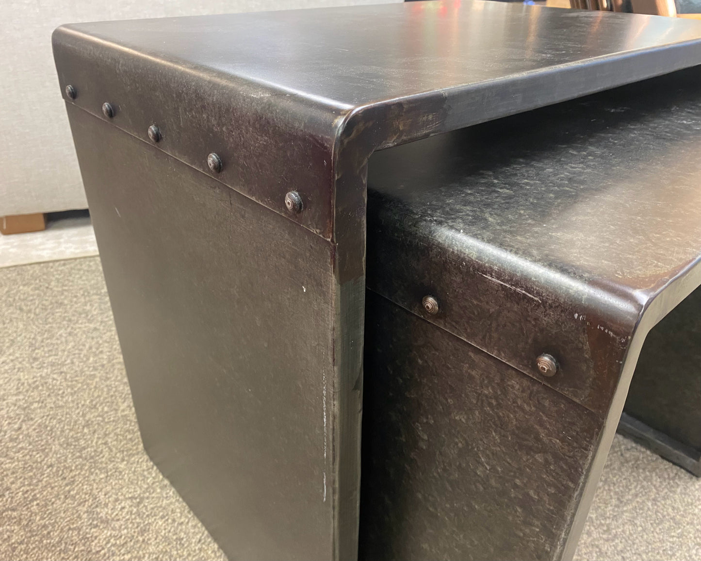 RH Industrial Zinc Nesting Table with Riveted Seams Side Tables
