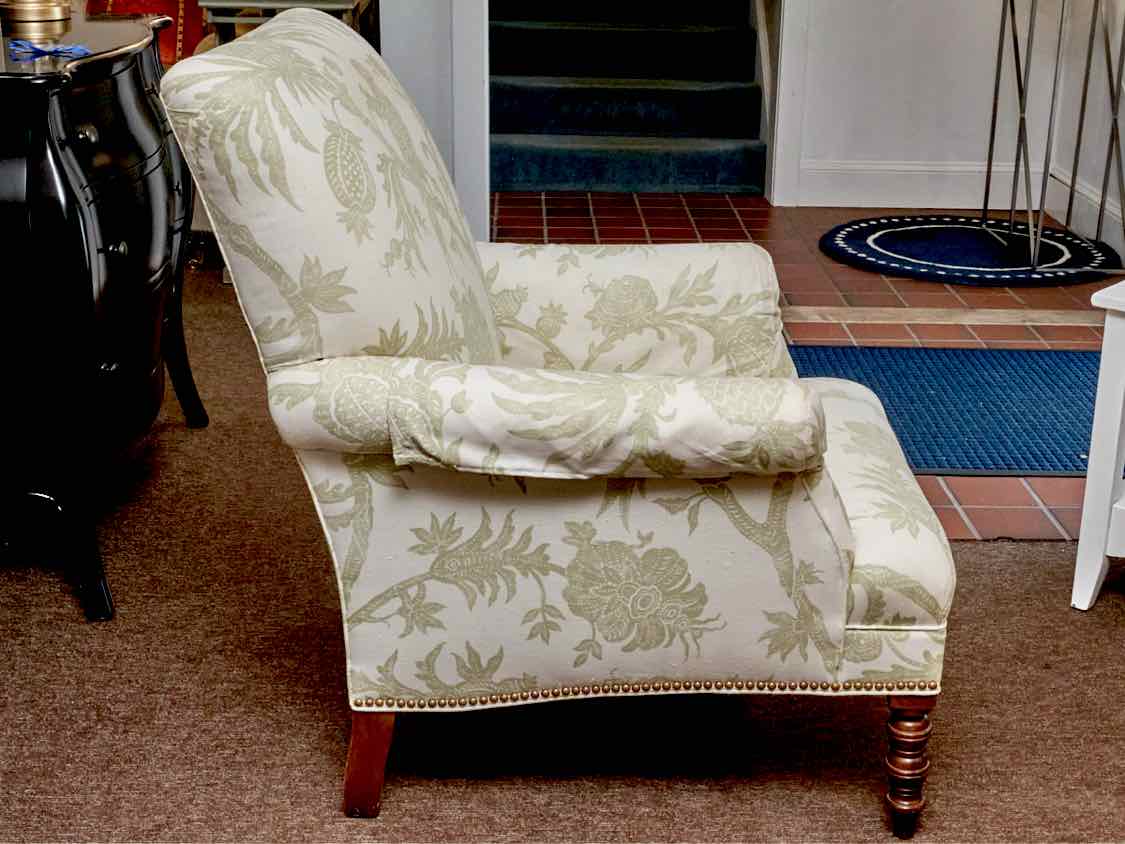 Upholstered Accent Chair In Cream & Chartreuse Design & Nailhead Trim