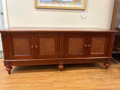 Ethan Allen Cherry 4 Door With Rattan Accents  Console
