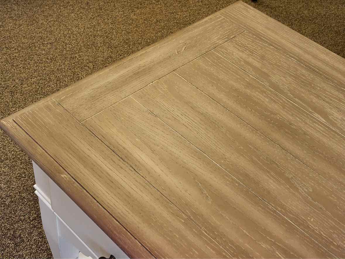 Cocktail Table on Casters with Driftwood Finish Top and White Base