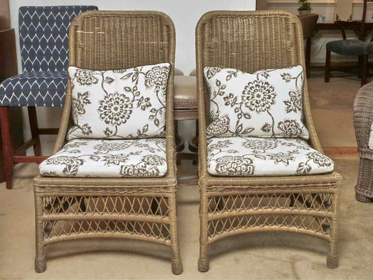 Pair Of Ethan Allen 'Puddy' Finish Woven Dining Chairs With Cushion
