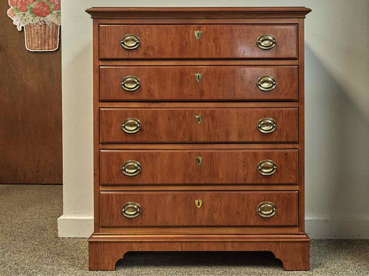 Drexel Inlaid Burlwood Five Drawer Petite Chest