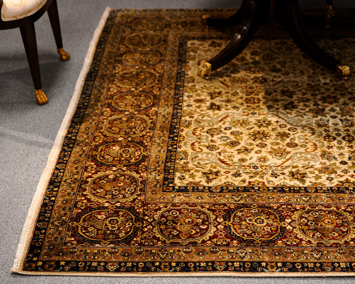Persian Rug in Red, Cream Beige and Navy Blue 10' x 8'