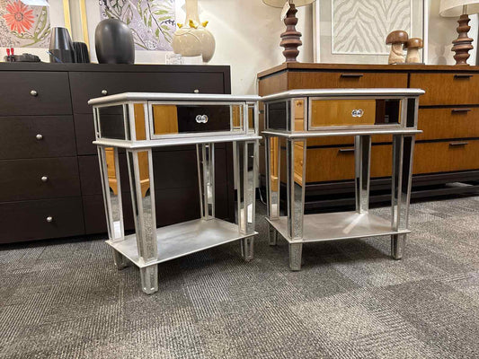 Pair of Mirrored One-Drawer Nightstands