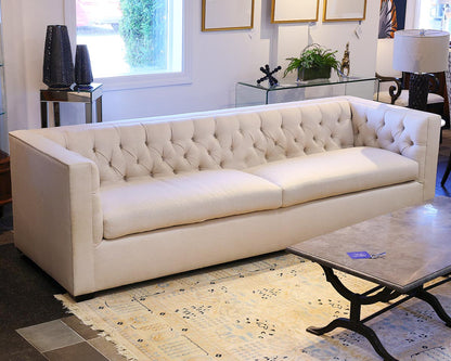 Baker 107" Tufted Shelter-Arm Sofa in White Sand Linen