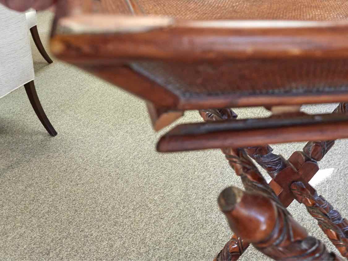 Two Piece Rattan Tray Table with Carved Base