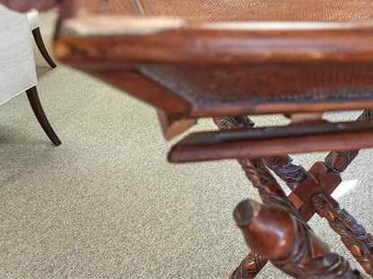 Two Piece Rattan Tray Table with Carved Base