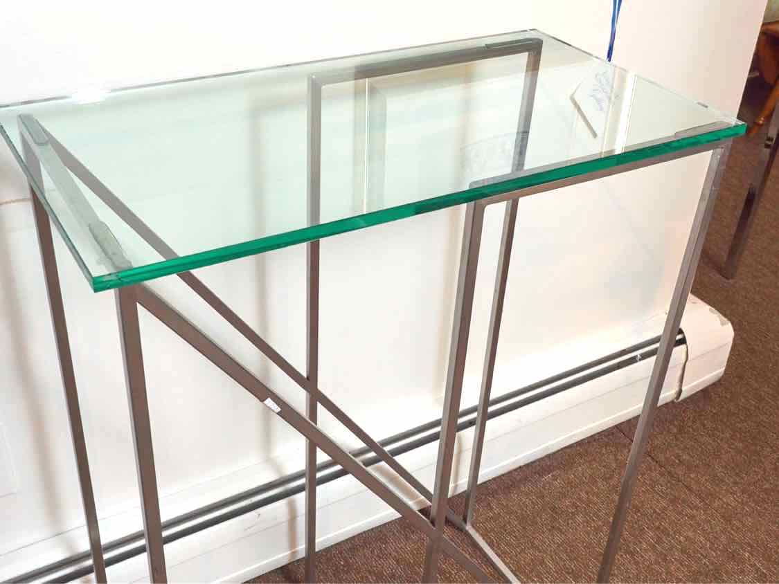 Contemporary Glass Top Chrome Base Entrance Accent Table