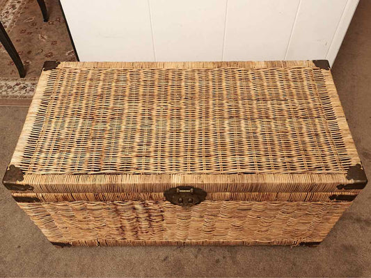 Wicker Storage Chest With Asian Inspired  Hardware