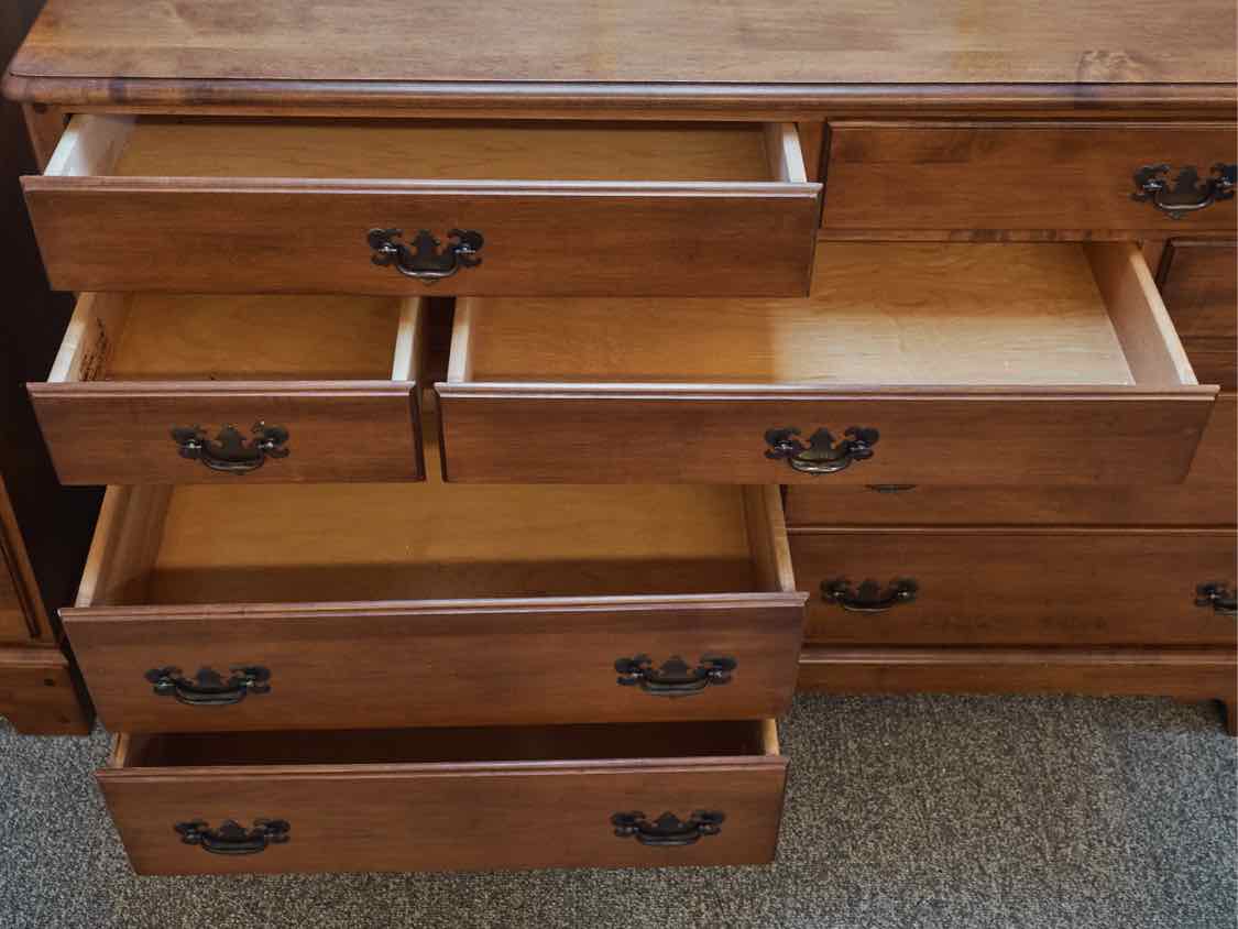 Maple 9-Drawer Dresser with Antique Brass Pulls