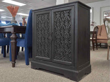 Black Bar Carved 2 Door Wine Cabinet w/ Glass Rack