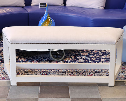 White Upholstered Bench With Nailheads