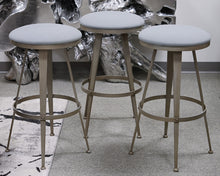 Set of 3 Charleston Forge Aires Swivel Bar Stools with Grey Linen Seats