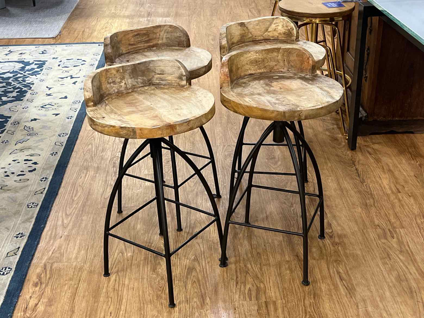 Set of 4 Rustic Wood Studio McGee Bar Stools