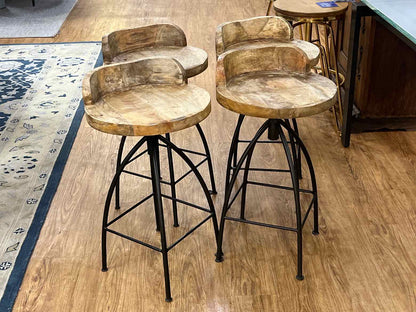 Set of 4 Rustic Wood Studio McGee Bar Stools