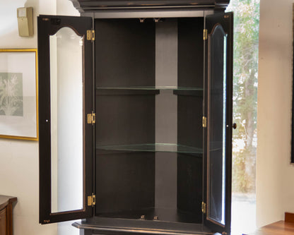 Canadel Black Distressed Corner Cabinet Featuring Glass Display Doors