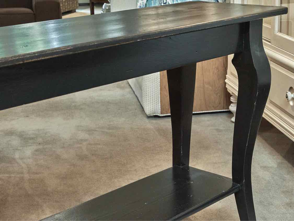 Distressed Black Finish Console With Lower Shelf Console