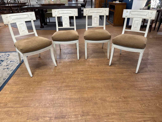 Set of 4 Distressed Cream Dining Chairs