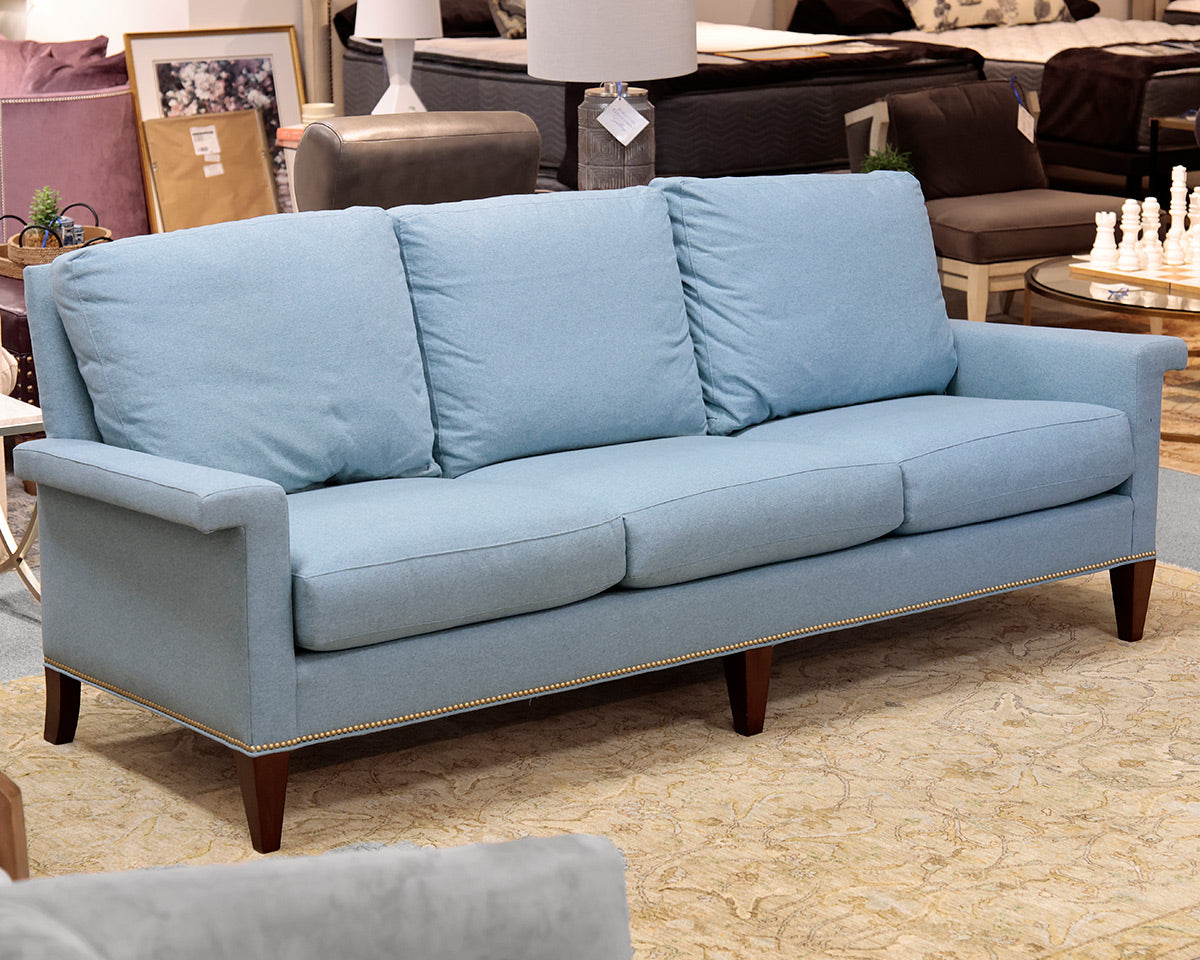 Sherrill Furniture Robin Egg Blue Three Cushion Sofa