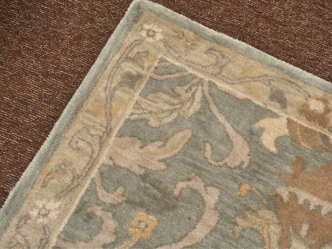 Kaleen Wool Area Rug in Light Green, Cream & Sepia