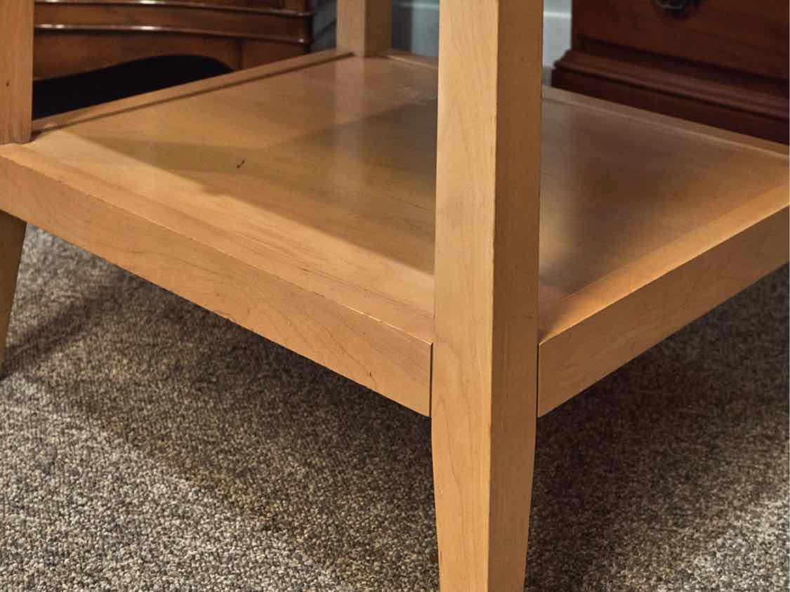 Pair of Baronet Nightstands in Maple with Glass Top & Brushed Nickel Pulls