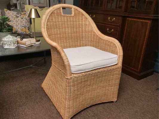 Pair of Serena & Lily Natural Wicker Arm Dining Chairs