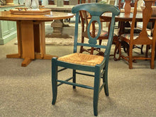 Set of Four Green Pottery Barn Dining Chairs With Rush Seats