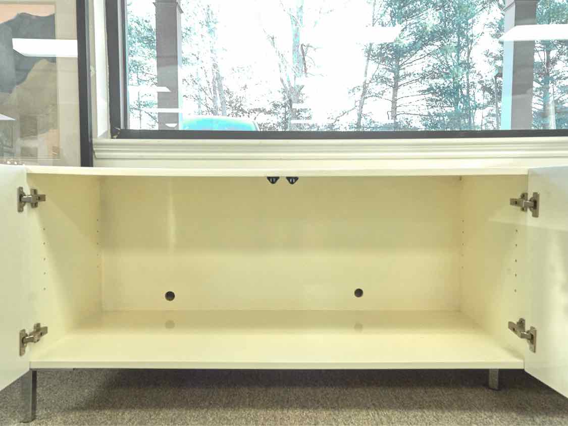 White Lacquer and Mirror Four Door Media Furniture
