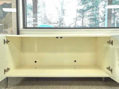 White Lacquer and Mirror Four Door Media Furniture