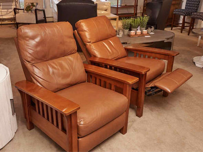 Pair Of Haining Home Pt. 'Palermo Nutmeg Leather Cherry Mission Style  Recliners
