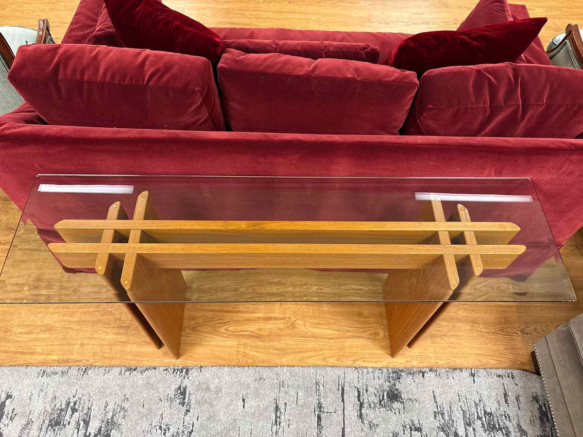 Mid-Century Modern Rectangular Teak Glass Top Sofa Console