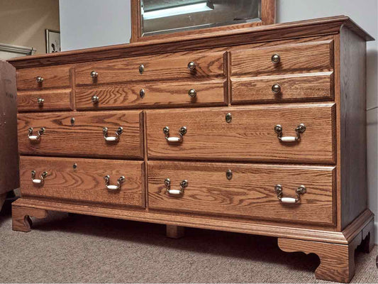 Jamestown Sterling Oak 7 Drawer Dresser with Pediment Mirror
