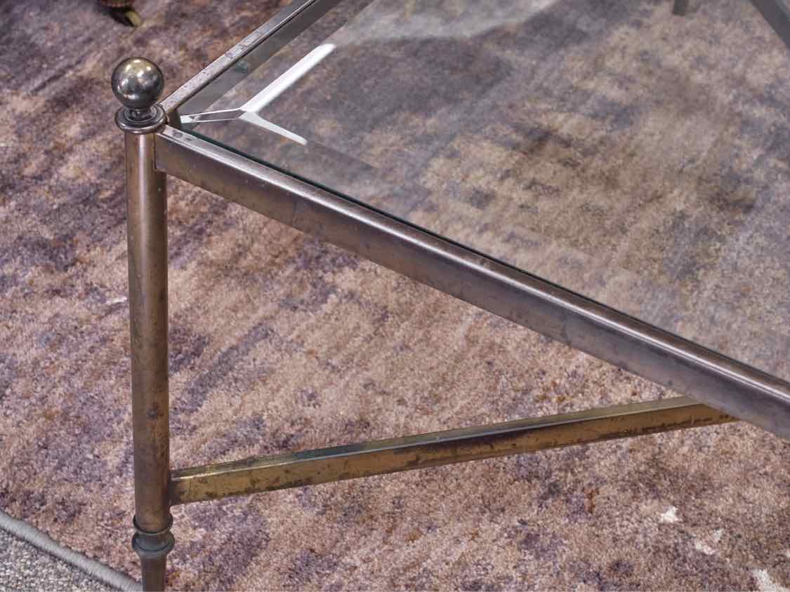 Square Cocktail Table with Glass Top on Brass Finish Metal Frame