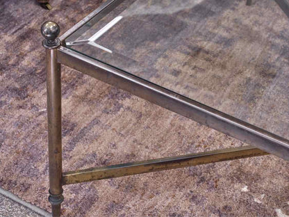 Square Cocktail Table with Glass Top on Brass Finish Metal Frame