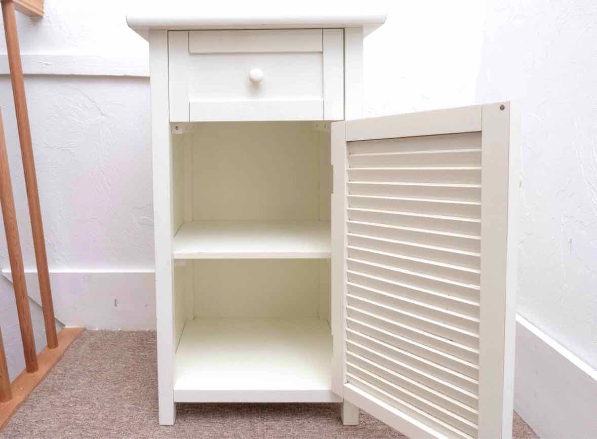 Ivory Finish 1 Drawer Shutter Door 2 Shelf Accent Table