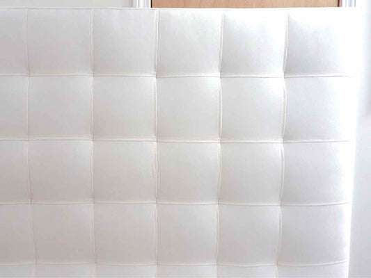 White Upholstered Queen Bed with Quilt Design Back Headboard