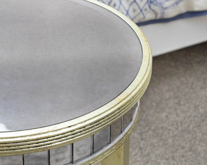 Basset Round Mirrored Regency Side Table with Gold Trim