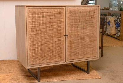 4 Hands  Straciflua Gum Wood 2 Rattan Door Metal Legs Console
