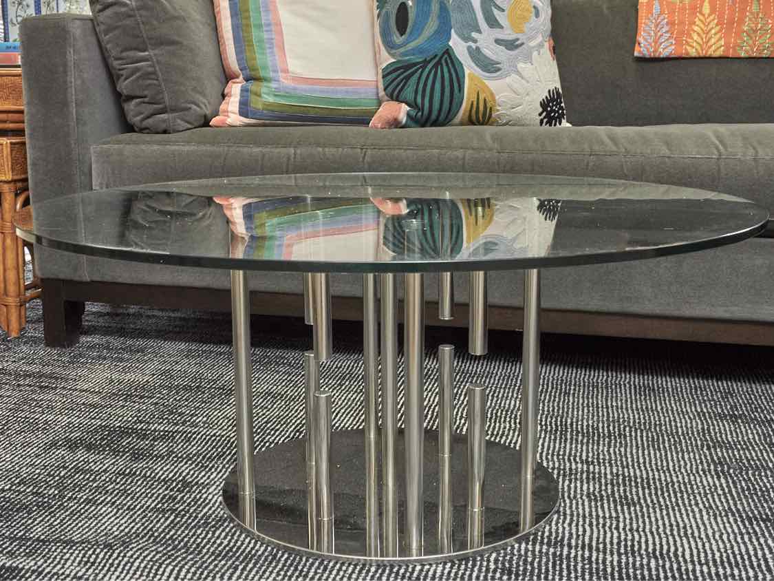 Round Contemporary Glass and Chrome Cocktail Table