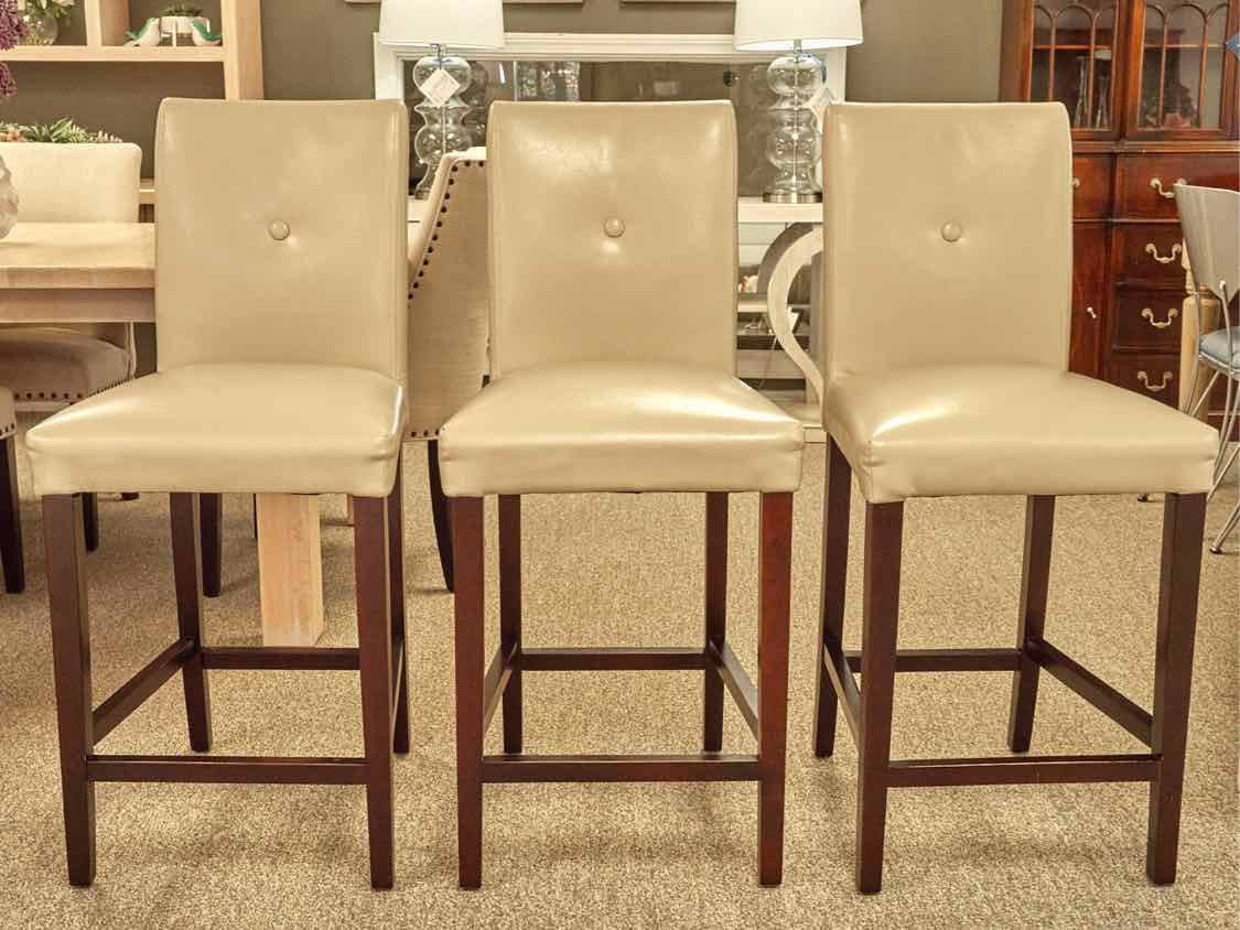 Set of Three Beige Faux Leather Counter Stools