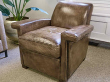 Pair of RH 'Ambrose' Leather Chairs with Brushed Brass Nailhead