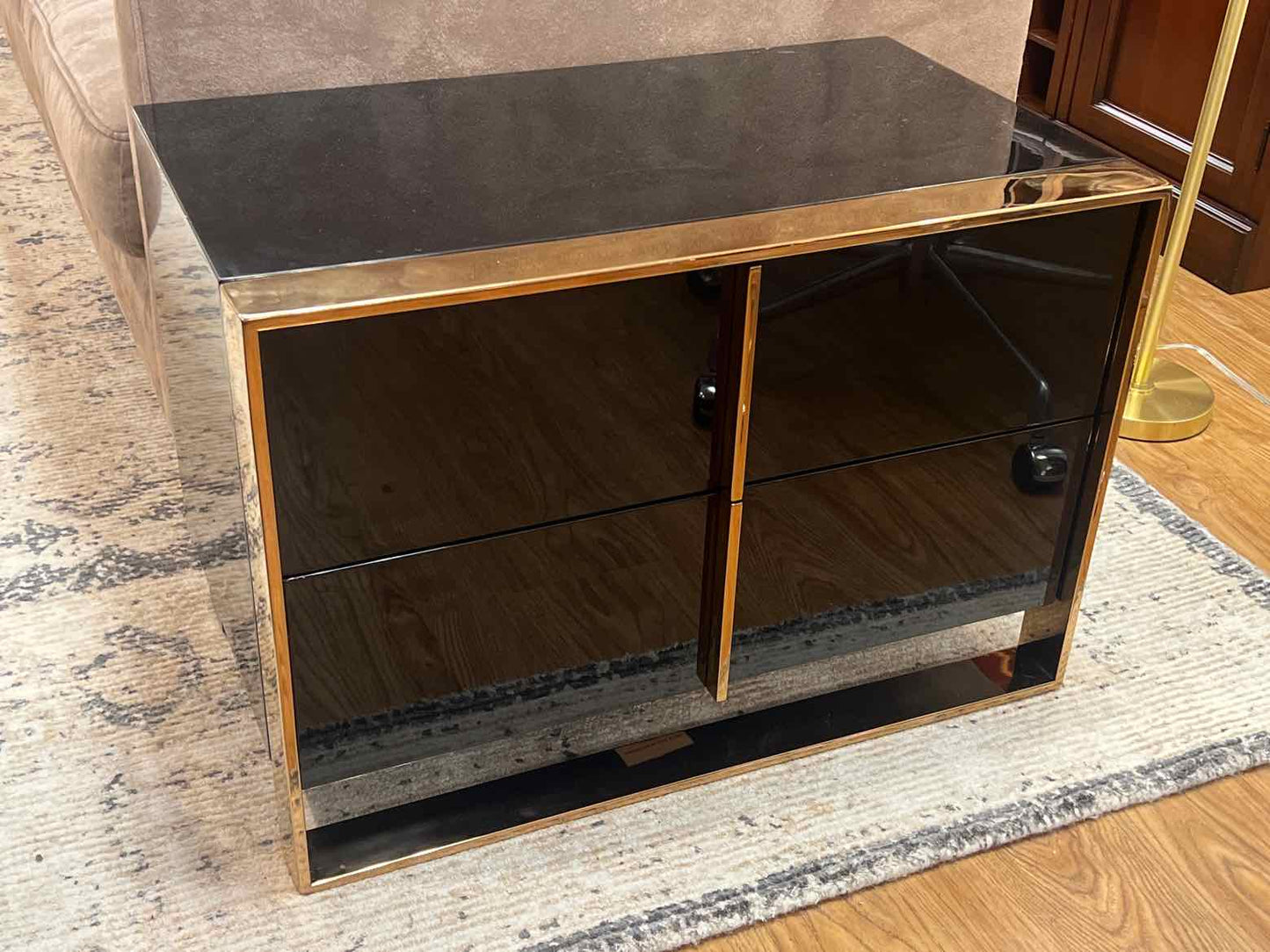 Pair of Black Lacquer Nightstands  w/ Gold Accents