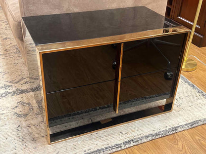 Pair of Black Lacquer Nightstands  w/ Gold Accents