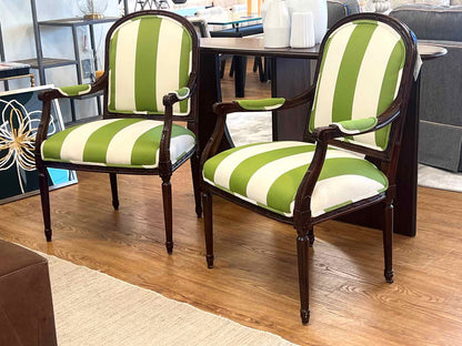 Pair of Green and White Striped Sheraton Chairs