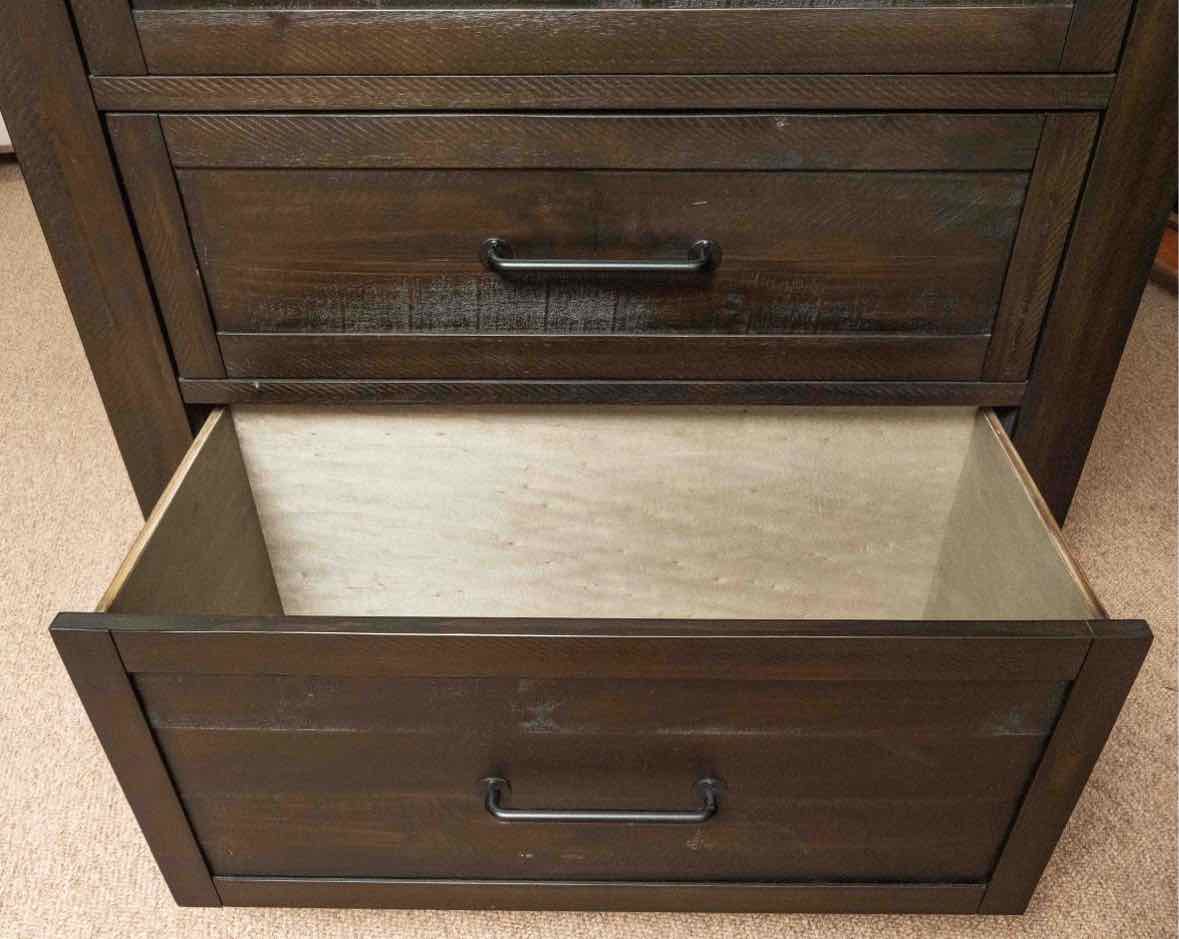 Espresso Finish Plank 2 Over 3 Drawer Chest with Metal Handle Pulls