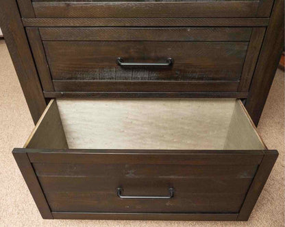 Espresso Finish Plank 2 Over 3 Drawer Chest with Metal Handle Pulls