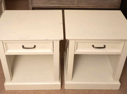 Pair Of  Folio 21 "Hilton Head' Distressed Ivory Finish 1 Drawer  Nightstands
