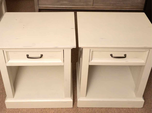 Pair Of  Folio 21 "Hilton Head' Distressed Ivory Finish 1 Drawer  Nightstands