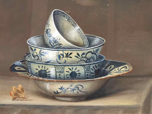 "Traditional Bowl I" Matted Print in Black &  Silver Frame