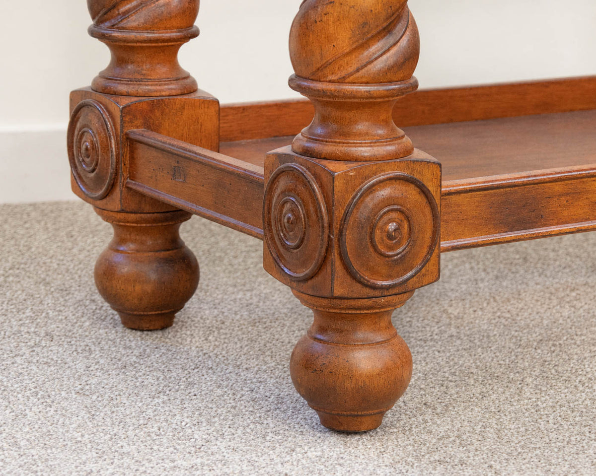 Broyhill Carved Oak Buffet Table W/ 2 Darwers On Spiral Barley Twist Legs